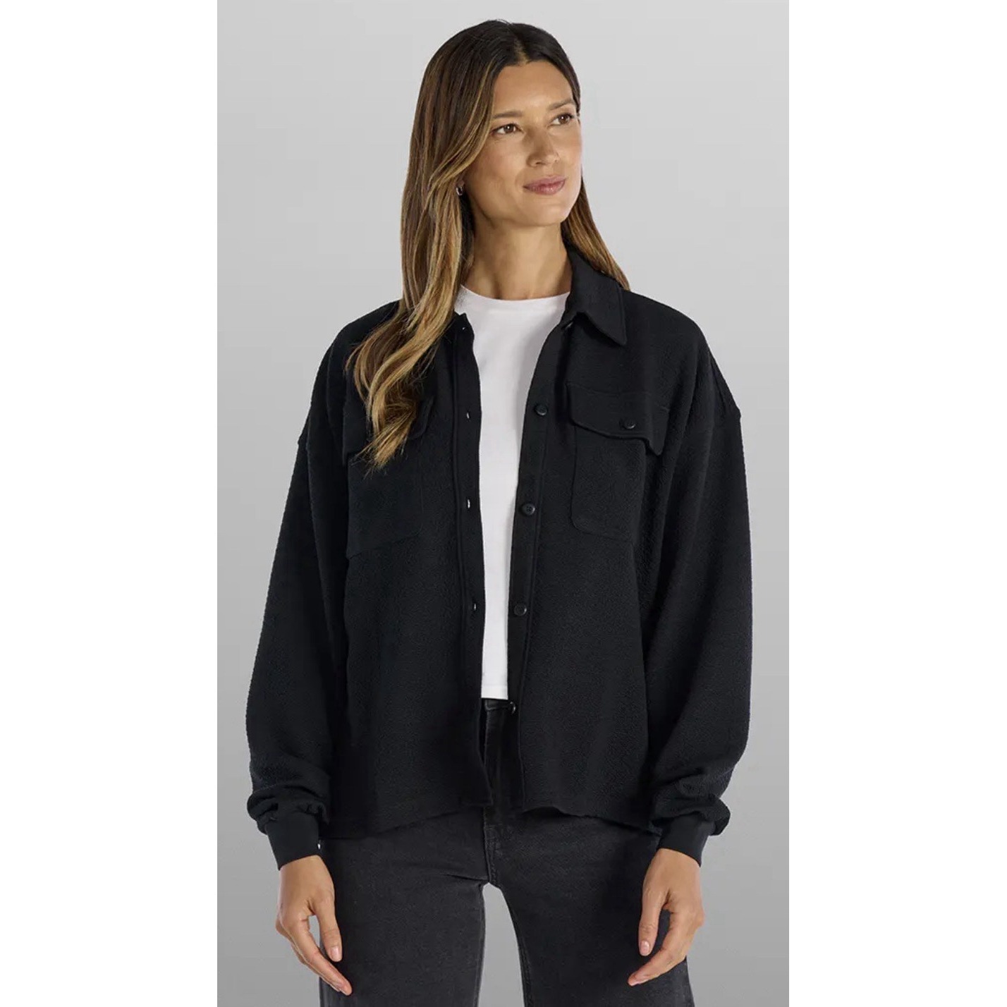 Bylt Premium Basics Women's Black Serene Shacket Size Large Midweight Textured